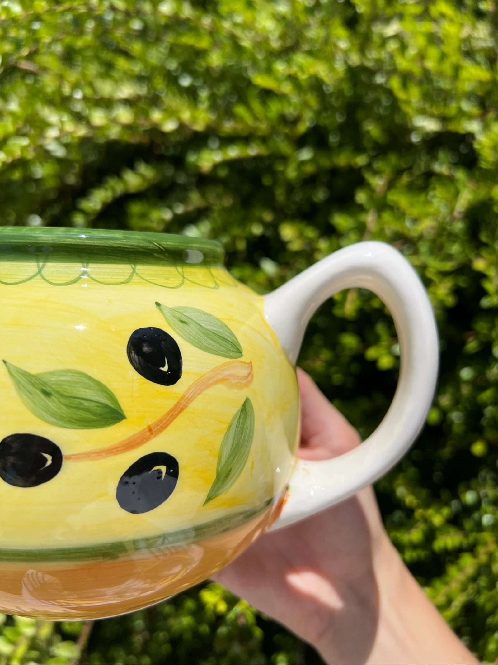 🫒 Vintage keramische theepot L. Dake & Zn Amsterdam geel met olijven decor – photo 6